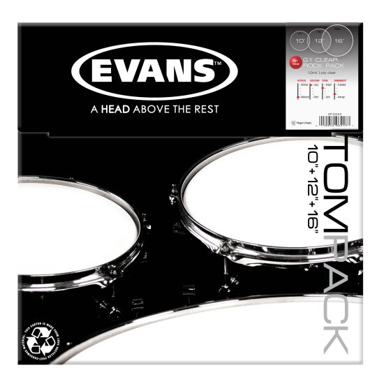 Image of "Evans G2 Skindpakke Rock Set Clear - 10"". 12"". 16"""